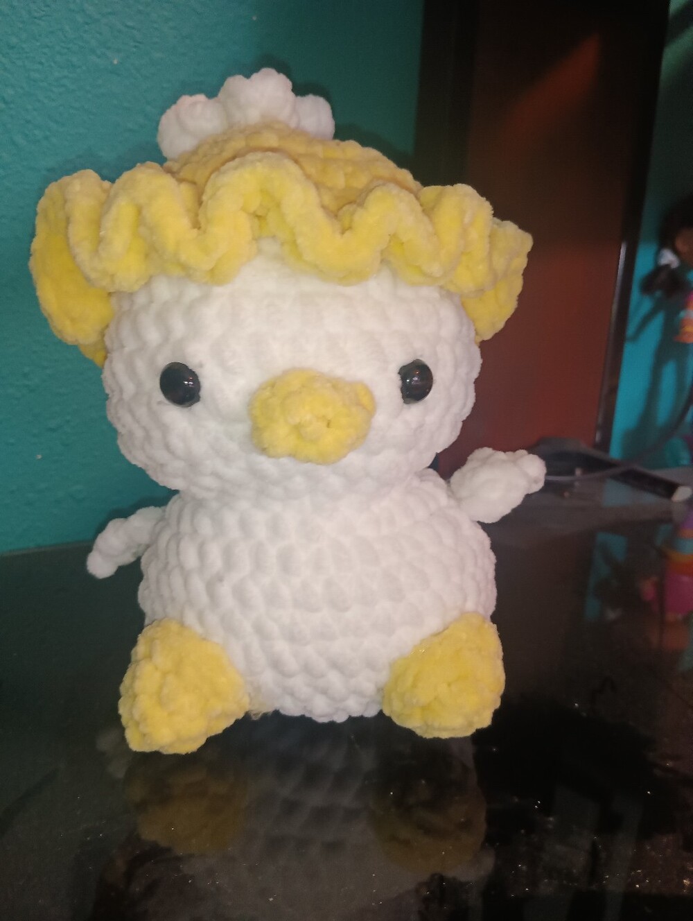 Handmade Plush Small Pet Toy - White and Yellow Plush Chick